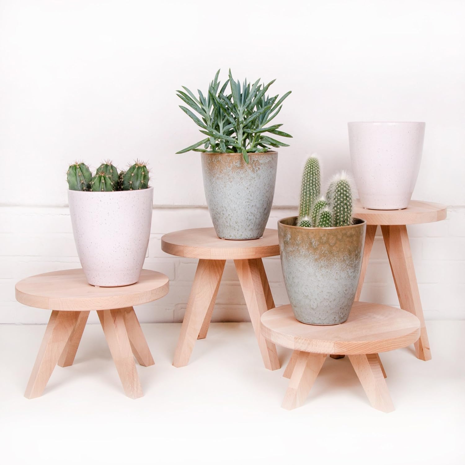 Tibbe - Wooden Plant Or Terrarium Stand - Set Of 2 - Plant Tables - 12 & 17 Cm